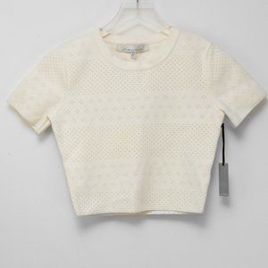 Lovers + Friends Cropped Top Perforated Shirt Short Sleeve Cream Size XS New